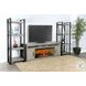 Industrial Hearth Gray 126" Media Wall with Log Fireplace Insert