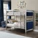 Varian Blue and Silver Twin Over Twin Upholstered Bunk Bed with Nailhead Trim