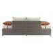 Salena Beige Fabric and Gray Wicker Patio Sofa with 2 Pillows and Rectangular Ottoman
