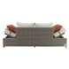 Salena Beige Fabric and Gray Wicker Patio Sofa with 2 Pillows and Rectangular Ottoman