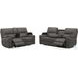 Hudson Coal Leather Triple Power Reclining Living Room Set with Bluetooth Speakers and Drop Down Table