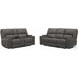 Hudson Coal Leather Triple Power Reclining Living Room Set with Bluetooth Speakers and Drop Down Table