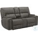 Hudson Coal Leather Triple Power Reclining Living Room Set with Bluetooth Speakers and Drop Down Table