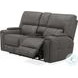 Hudson Coal Leather Triple Power Reclining Console Loveseat with Bluetooth Speakers and Cooler