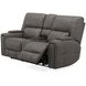 Hudson Coal Leather Power Reclining Console Loveseat with Power Headrest and Lumbar