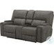 Hudson Coal Leather Triple Power Reclining Console Loveseat with Bluetooth Speakers and Cooler