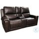 Burton Reno Walnut Leather Triple Power Reclining Console Loveseat with Bluetooth Speakers