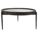 Dakota Weathered Black and Beige Round Travertine Top Coffee Table