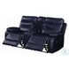 Aashi Navy Leather 78" Reclining Loveseat with Console