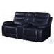 Aashi Navy Leather 78" Reclining Loveseat with Console