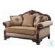 Chateau De Ville Fabric and Espresso 62" Loveseat with 3 Pillows