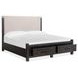 Plum Creek Ravenwood Black and Elite Dove California King Upholstered Storage Panel Bed