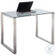 6931 Clear Glass And Polished Stainless Steel Small Desk