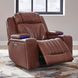 Caswell Nature Chestnut Leather Glider Power Recliner with USB Charging and LED