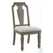 Zumala Beige Linen and Weathered Oak Side Chair with Nailhead Trim Set of 2