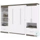 Orion White And Walnut Grey 118" Full Murphy Bed And Multifunctional Storage With Drawers