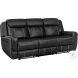 Littleton Black Double Reclining Sofa with Center Drop Down Cup Holders