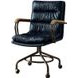 Harith Vintage Blue Leather Upholstered Swivel Office Chair