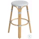 Tobias Powder Blue And White Rattan Performance Fabric Bar Stool