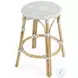 Tobias Powder Blue And White Rattan Performance Fabric Counter Height Stool