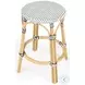 Tobias Navy And Cottage White Rattan Performance Fabric Counter Height Stool