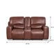 Broadway Brown Leather 79" Lay Flat Power Reclining Console Loveseat with Power Headrest and USB Charging