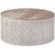 Lorenzo White Wash and Natural Round Travertine Top Coffee Table
