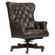 Jefferson Burnished Walnut Leather Upholstered Executive Chair with Nailhead Trim and Casters
