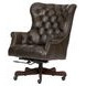 Jefferson Burnished Walnut Leather Upholstered Executive Chair with Nailhead Trim and Casters