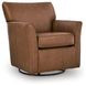 Braydunn Caramel Leather Upholstered Swivel Glider Accent Chair