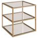 Hidden Treasures Gold Square Glass Top Abstact Tiered End Table