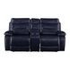 Aashi Navy Leather Reclining 78" Loveseat with Console