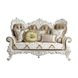 Vanaheim Beige and Gold 78" Loveseat with Pillow and Nailhead Trim