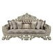 Sorina Beige and Antique Gold 99" Sofa with Pillows and Nailhead Trim