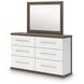 Nendalane White and Brown 6 Drawer Dresser with Rectangular Mirror