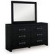 Raechalla Black 6 Drawer Dresser and Rectangular Mirror