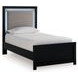 Raechalla Black Twin Upholstered Panel Bed with LED
