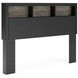 Ryderton Warm Gray and Matte Black Queen Bookcase Headboard with LED