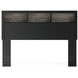 Ryderton Warm Gray and Matte Black Queen Bookcase Headboard with LED