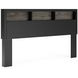 Ryderton Warm Gray and Matte Black King Bookcase Headboard with LED