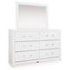 Marzoni White 6 Drawer Dresser and Rectangular Mirror