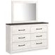 Gerridan White and Gray 6 Drawer Dresser with Rectangular Mirror