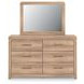 Prandefort Tan 6 Drawer Dresser and Rectangular Mirror