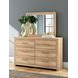 Prandefort Tan 6 Drawer Dresser and Rectangular Mirror
