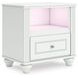 Trindura White 1 Drawer Nightstand with USB Charging and LED