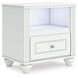 Trindura White 1 Drawer Nightstand with USB Charging and LED