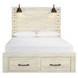 Cambeck Whitewash Queen Storage Panel Bed with USB Charging and LED