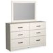Stelsie White 6 Drawer Dresser and Rectangular Mirror