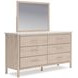 Cadmori Champagne and White 6 Drawer Marble Top Dresser and Rectangular Mirror