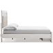 Altyra White and Gray Queen Upholstered Storage Panel Bed with LED